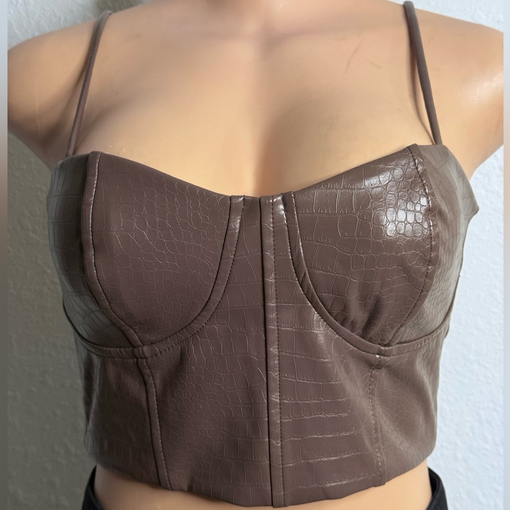 Express Brown Croc-Embossed Bustier Top